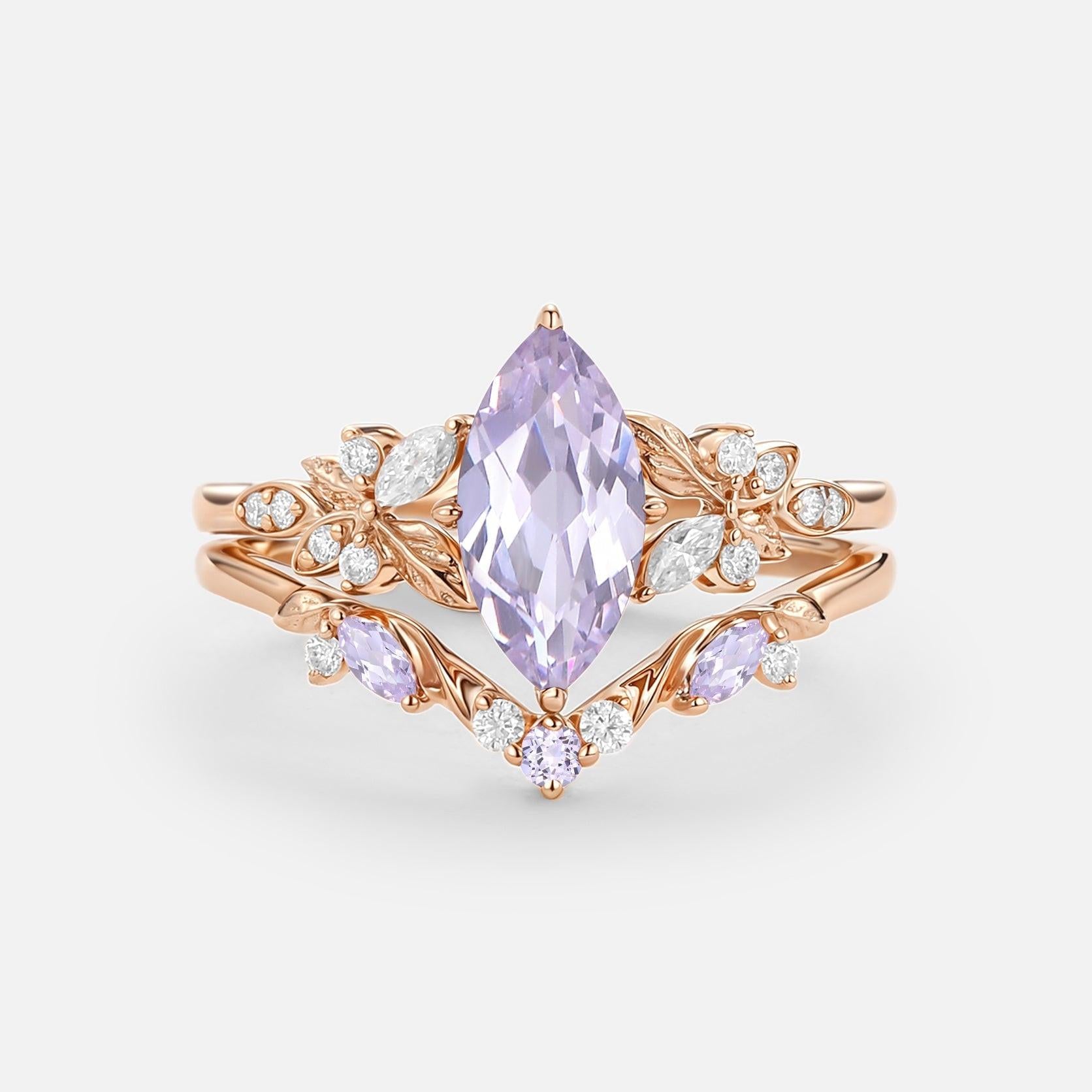 Peony's Bloom | Marquise Pink Sapphire Bridal Set 2pcs.