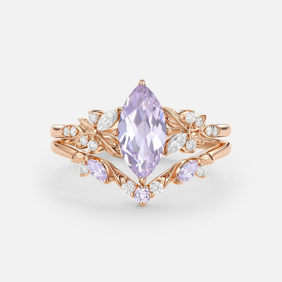 Peony's Bloom | Marquise Pink Sapphire Bridal Set 2pcs.