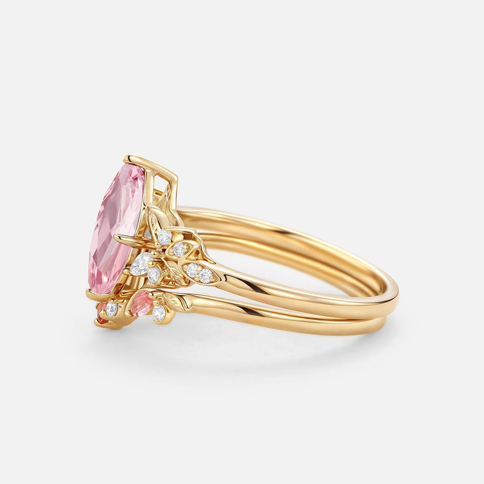 Peony's Bloom | Marquise Pink Sapphire Bridal Set 2pcs.