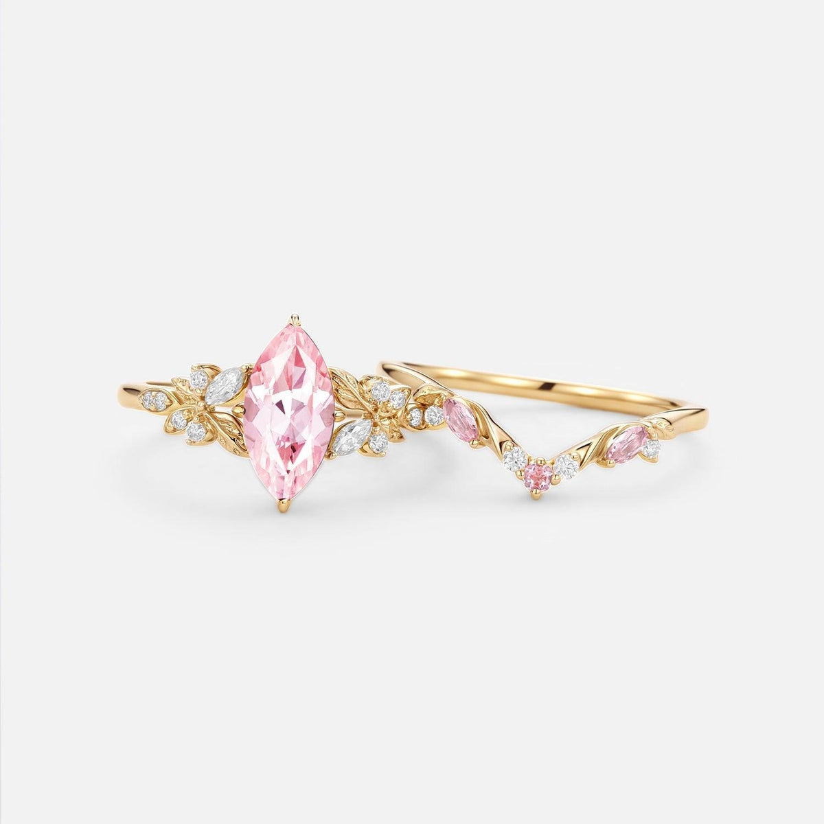 Peony's Bloom | Marquise Pink Sapphire Bridal Set 2pcs.