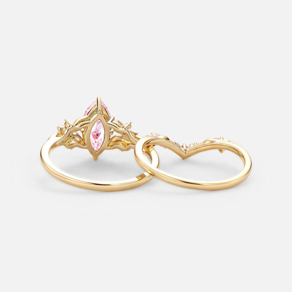 Peony's Bloom | Marquise Pink Sapphire Bridal Set 2pcs.