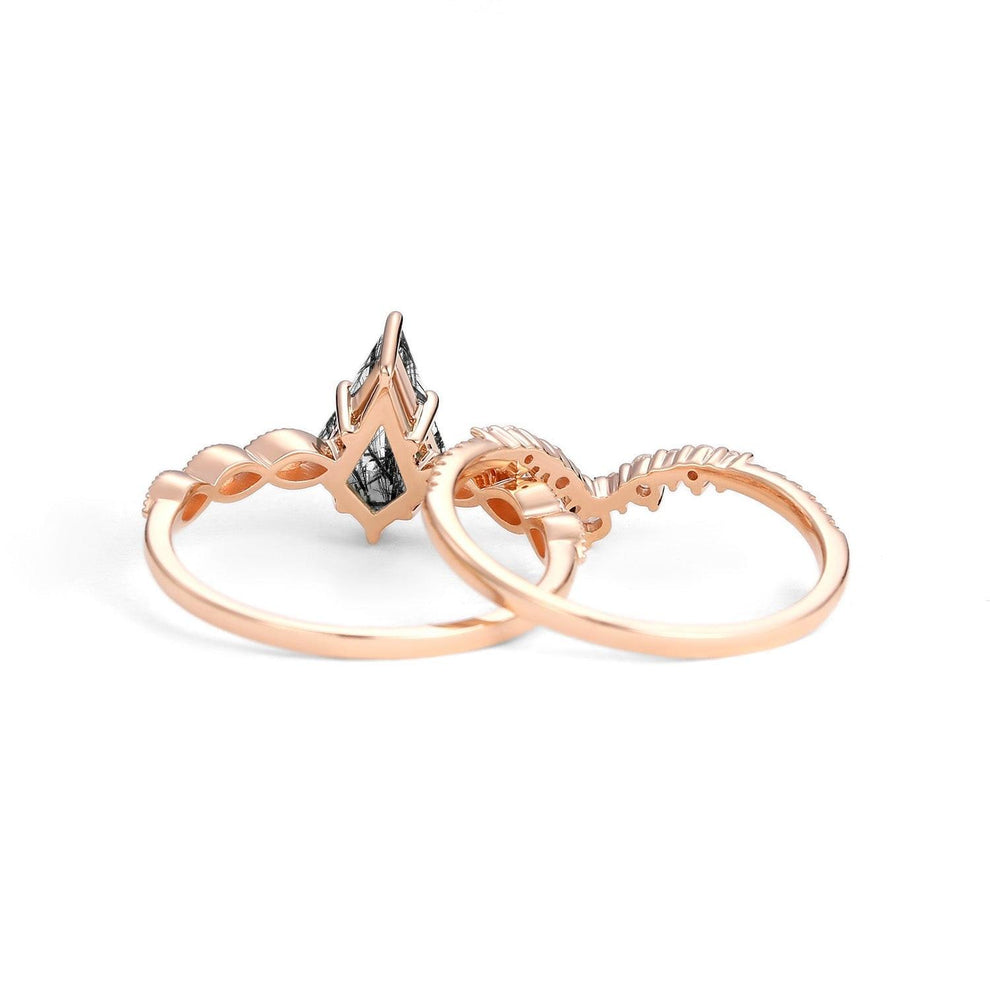 Winona 2.0ct Vintage Kite Cut Moss Agate Engagement Ring Set 2pcs.