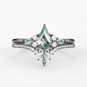 Nyx’s Grove | Black Gold Kite Cut Green Moss Agate Bridal Set 2pcs.