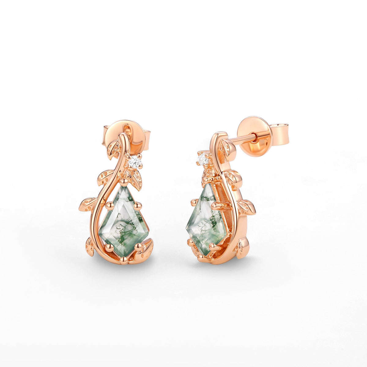 Willow Jewelry Sets Nature Inspired Unique Kite Cut Moss Agate Leafy Ring & Necklace & Earrings Sets 5PCS.