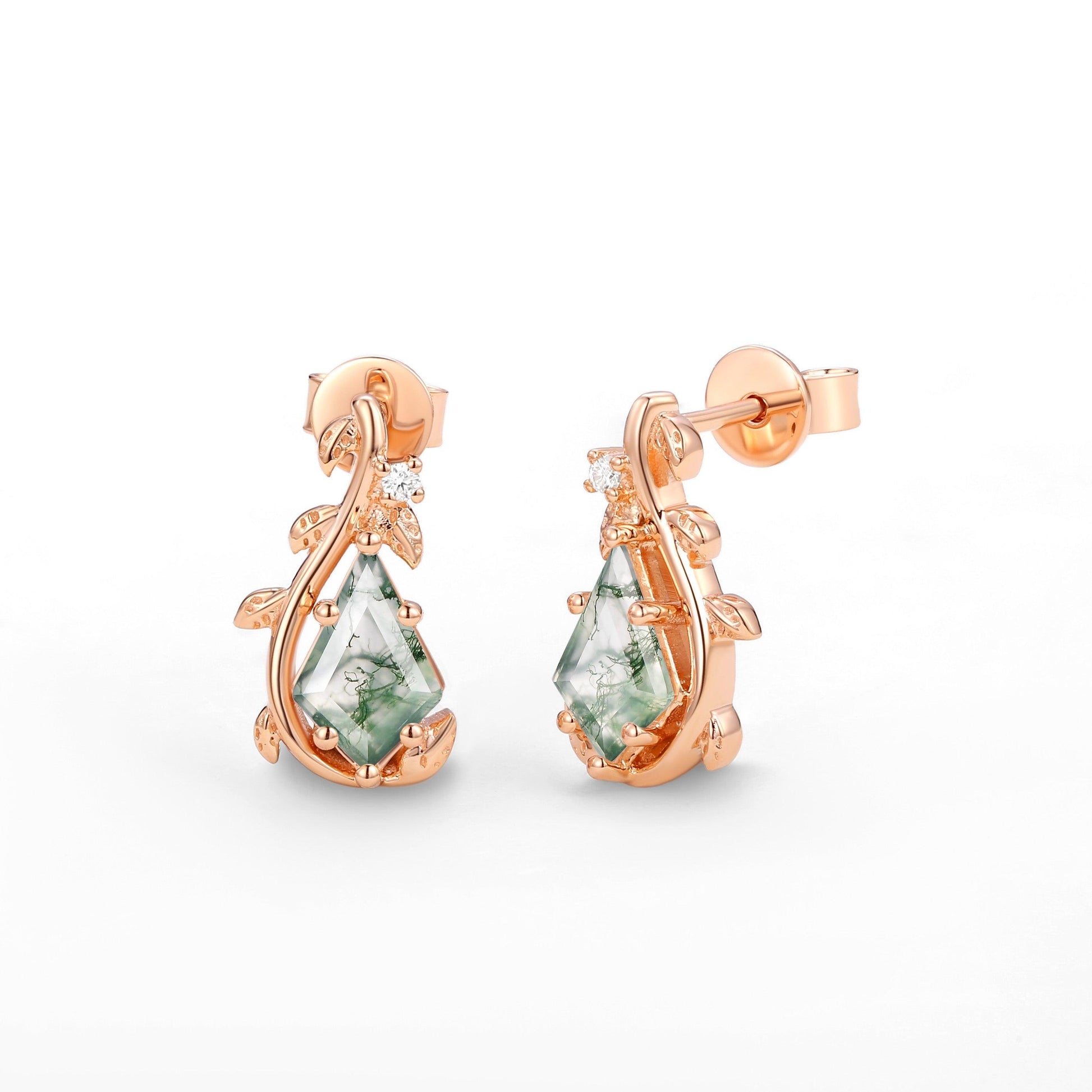 Willow Jewelry Sets Nature Inspired Unique Kite Cut Moss Agate Leafy Ring & Necklace & Earrings Sets 5PCS.