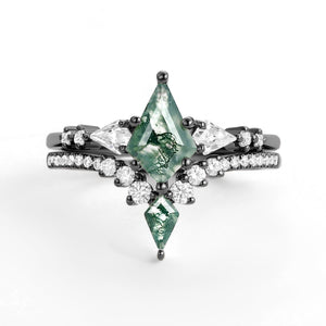 Zendaya Twin Flames Women Kite Moss Agate Wedding Ring Sets 2pcs.