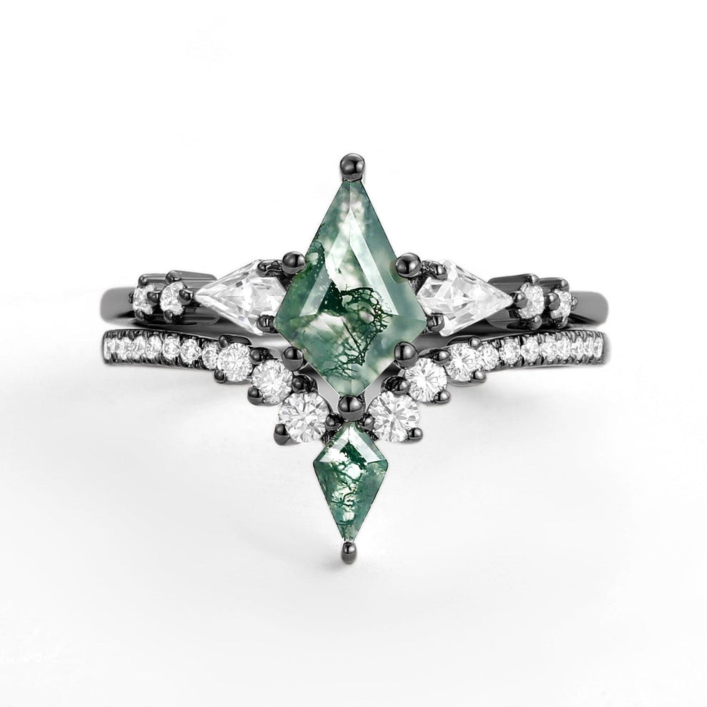 Zendaya Twin Flames Women Kite Moss Agate Wedding Ring Sets 2pcs.