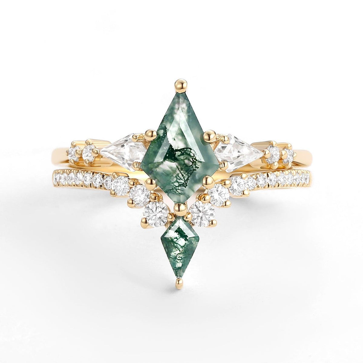 Zendaya Twin Flames Women Kite Moss Agate Wedding Ring Sets 2pcs.