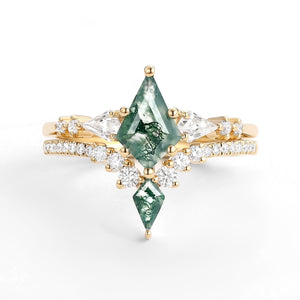 Zendaya Twin Flames Women Kite Moss Agate Wedding Ring Sets 2pcs.