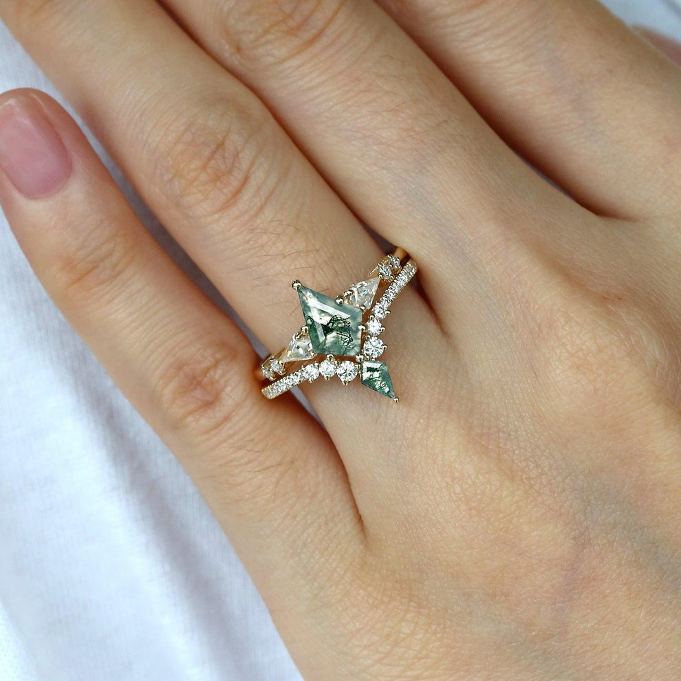 Zendaya Twin Flames Women Kite Moss Agate Wedding Ring Sets 2pcs.