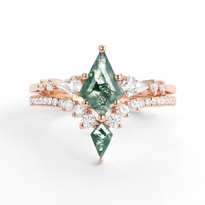 Zendaya Twin Flames Women Kite Moss Agate Wedding Ring Sets 2pcs.