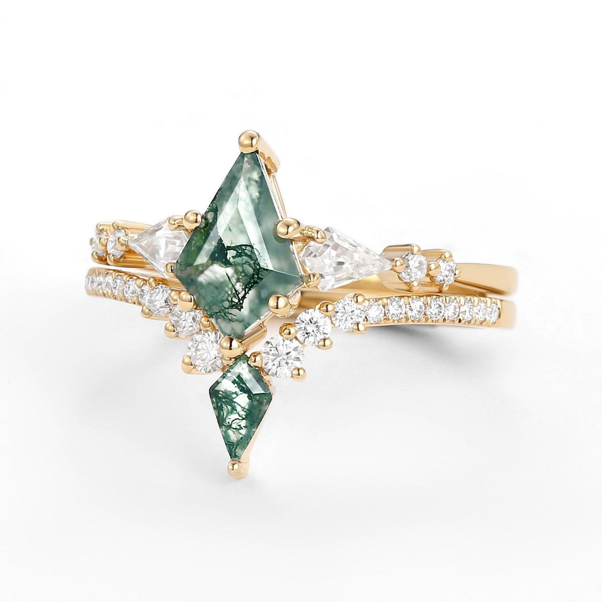 Zendaya Twin Flames Women Kite Moss Agate Wedding Ring Sets 2pcs.
