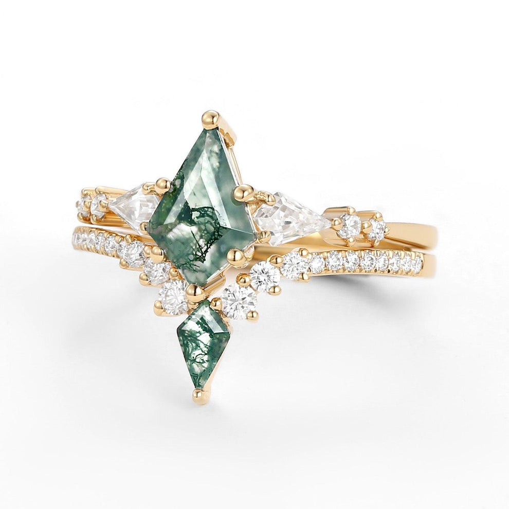 Zendaya Twin Flames Women Kite Moss Agate Wedding Ring Sets 2pcs.