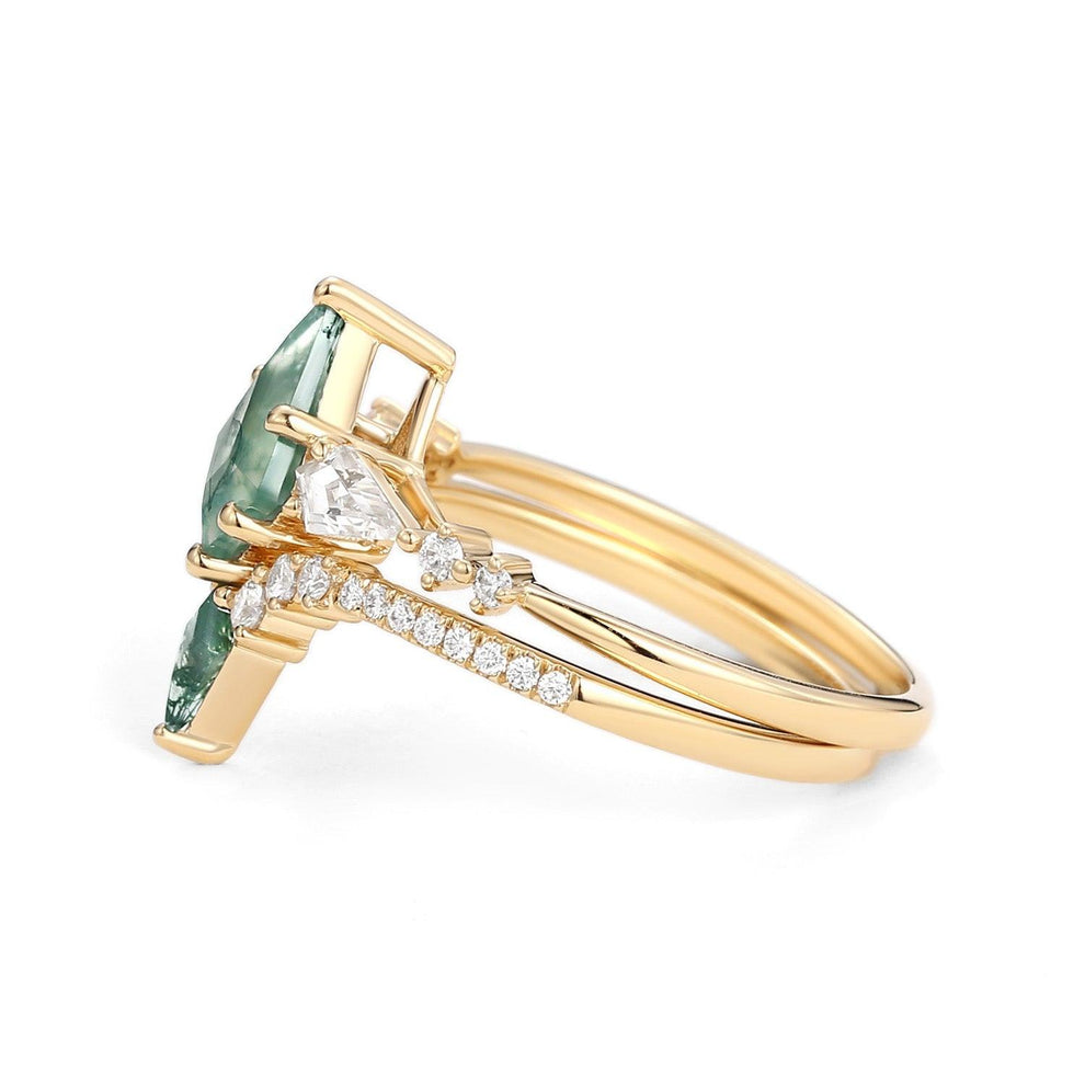 Zendaya Twin Flames Women Kite Moss Agate Wedding Ring Sets 2pcs.