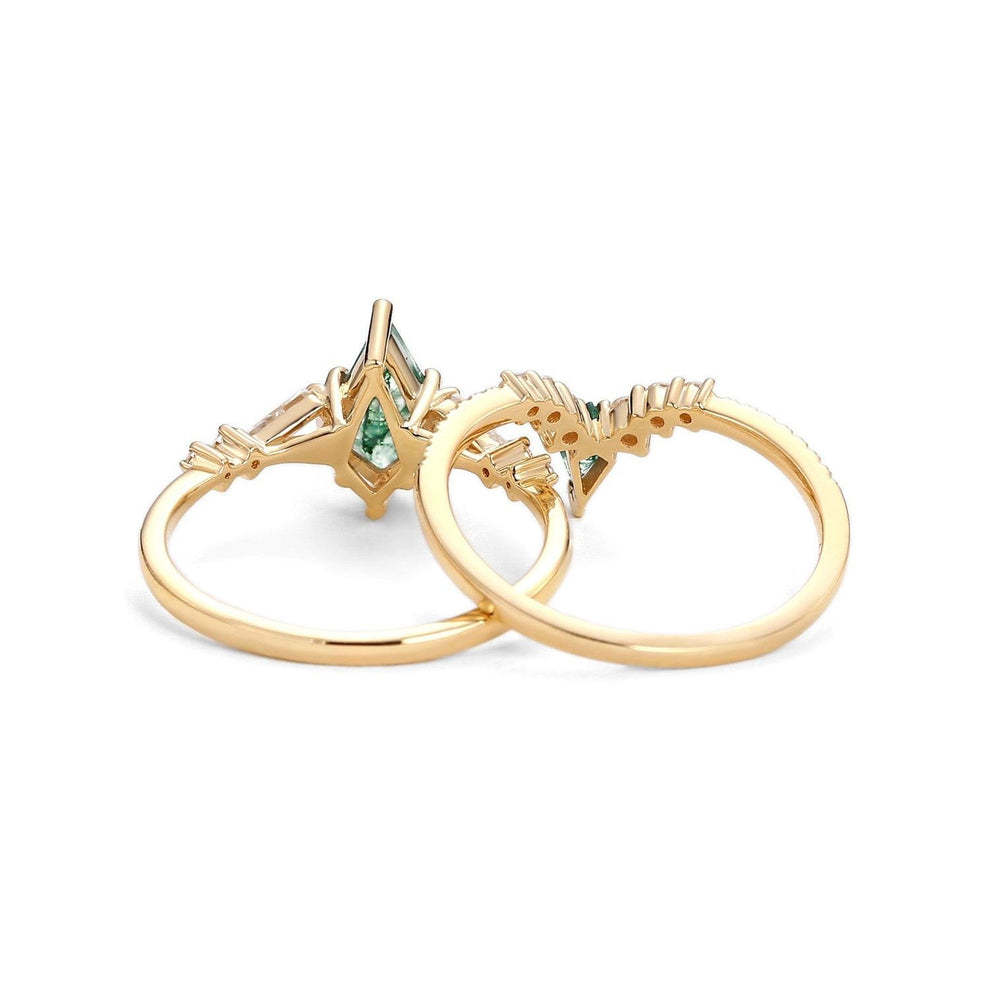 Zendaya Twin Flames Women Kite Moss Agate Wedding Ring Sets 2pcs.