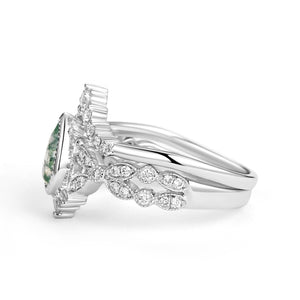Pear Moss Agate Vintage Infinity Ring Set 2pcs - Vivienne.
