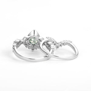 Pear Moss Agate Vintage Infinity Ring Set 2pcs - Vivienne.