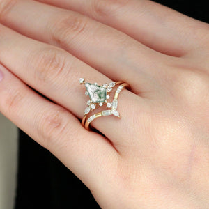 Isla Unique Moss Agate Star Kite Engagement Ring Set 2pcs.