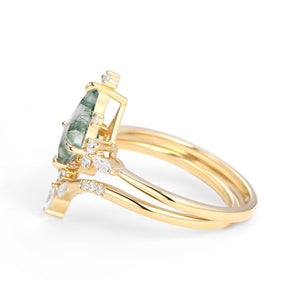 Isla Unique Moss Agate Star Kite Engagement Ring Set 2pcs.