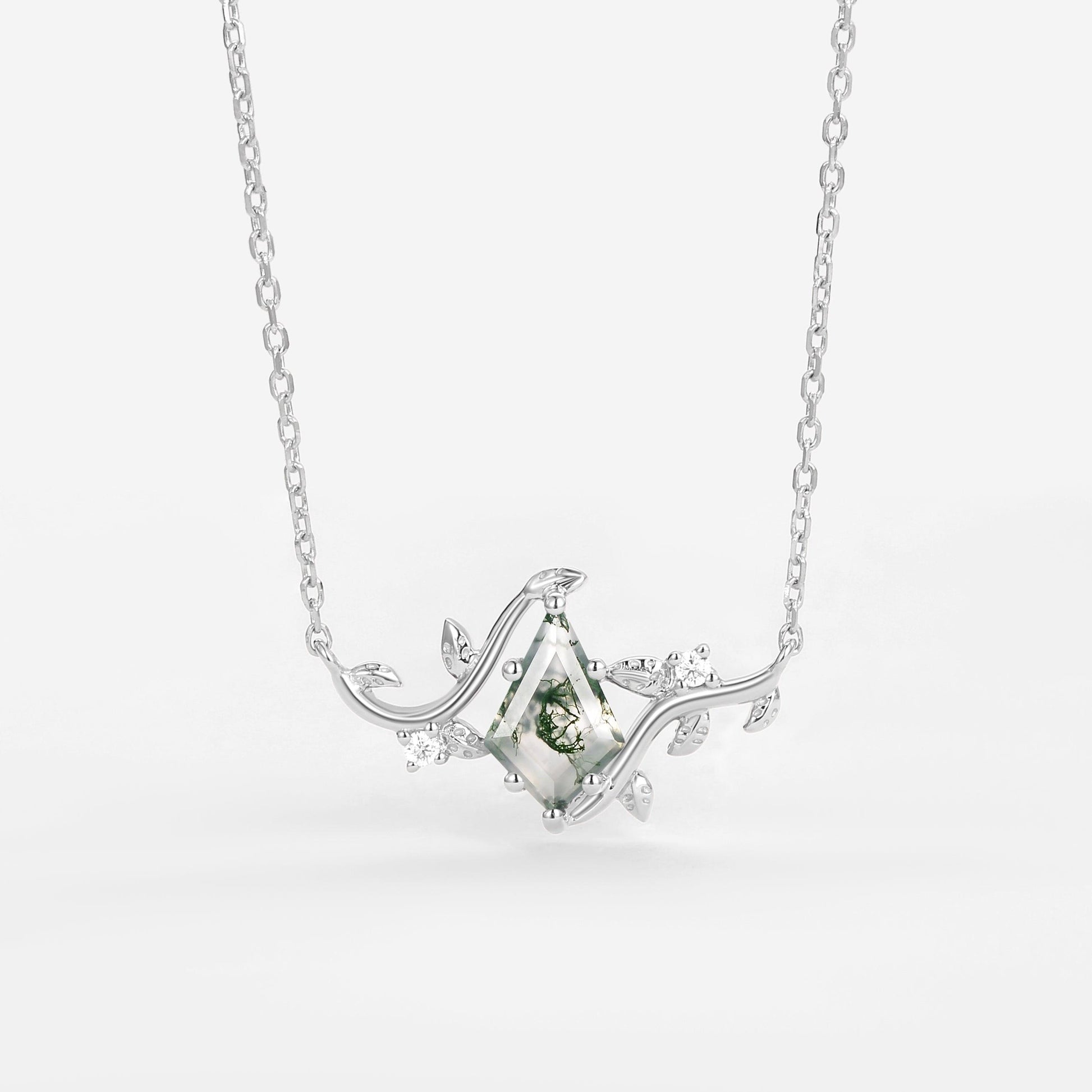 Willow Jewelry Sets Nature Inspired Unique Kite Cut Moss Agate Leafy Ring & Necklace & Earrings Sets 5PCS.