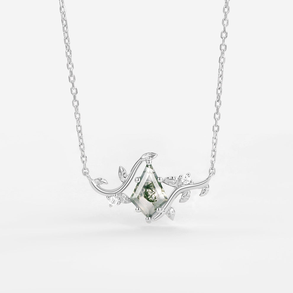 Willow Jewelry Sets Nature Inspired Unique Kite Cut Moss Agate Leafy Ring & Necklace & Earrings Sets 5PCS.