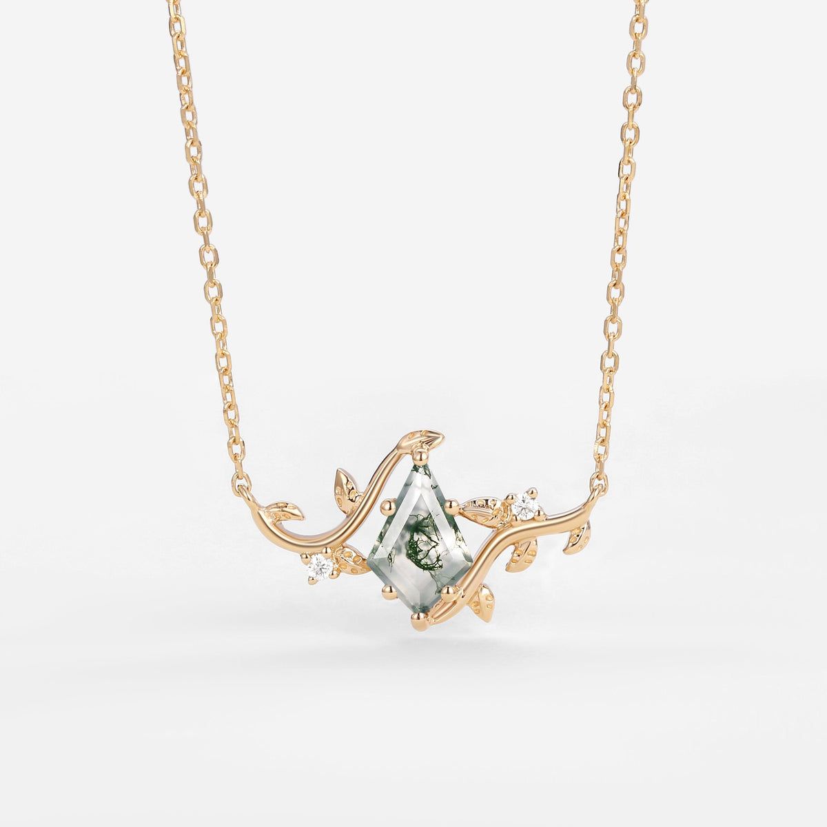Willow Jewelry Sets Nature Inspired Unique Kite Cut Moss Agate Leafy Ring & Necklace & Earrings Sets 5PCS.