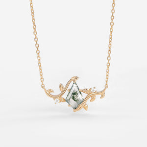 Willow Jewelry Sets Nature Inspired Unique Kite Cut Moss Agate Leafy Ring & Necklace & Earrings Sets 5PCS.