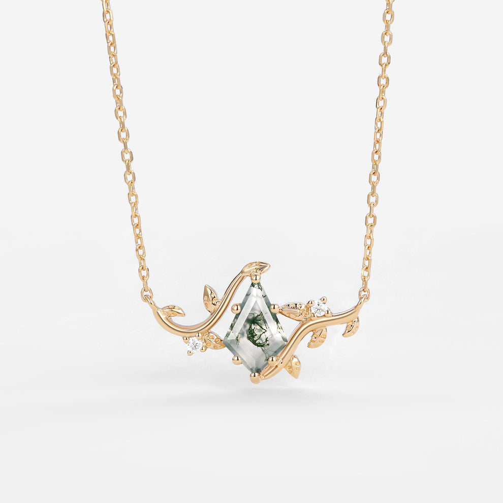 Willow Jewelry Sets Nature Inspired Unique Kite Cut Moss Agate Leafy Ring & Necklace & Earrings Sets 5PCS.