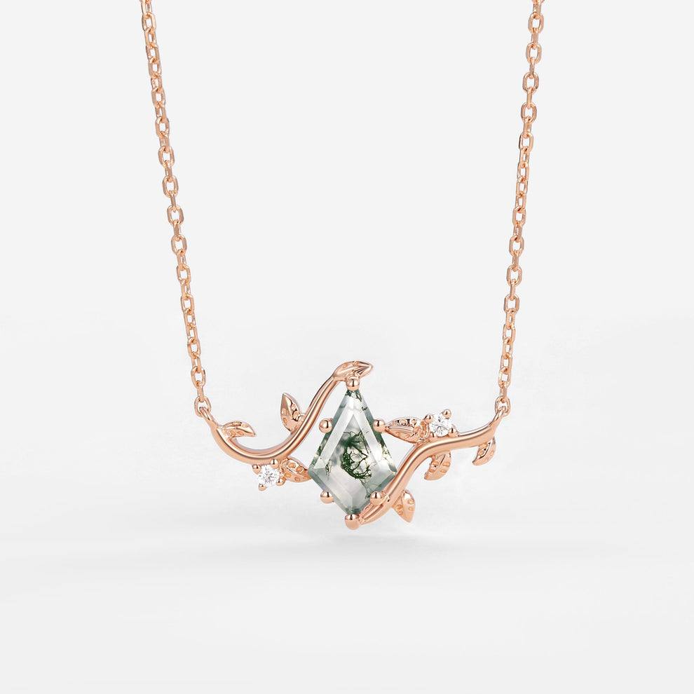 Willow Jewelry Sets Nature Inspired Unique Kite Cut Moss Agate Leafy Ring & Necklace & Earrings Sets 5PCS.