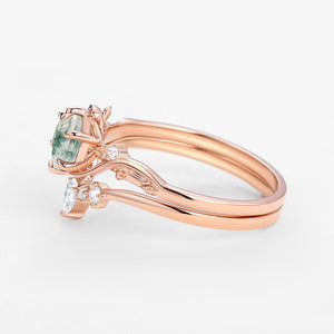 Willow Perfect Hexagon Cut Moss Agate Engagement Ring Set 2pcs.