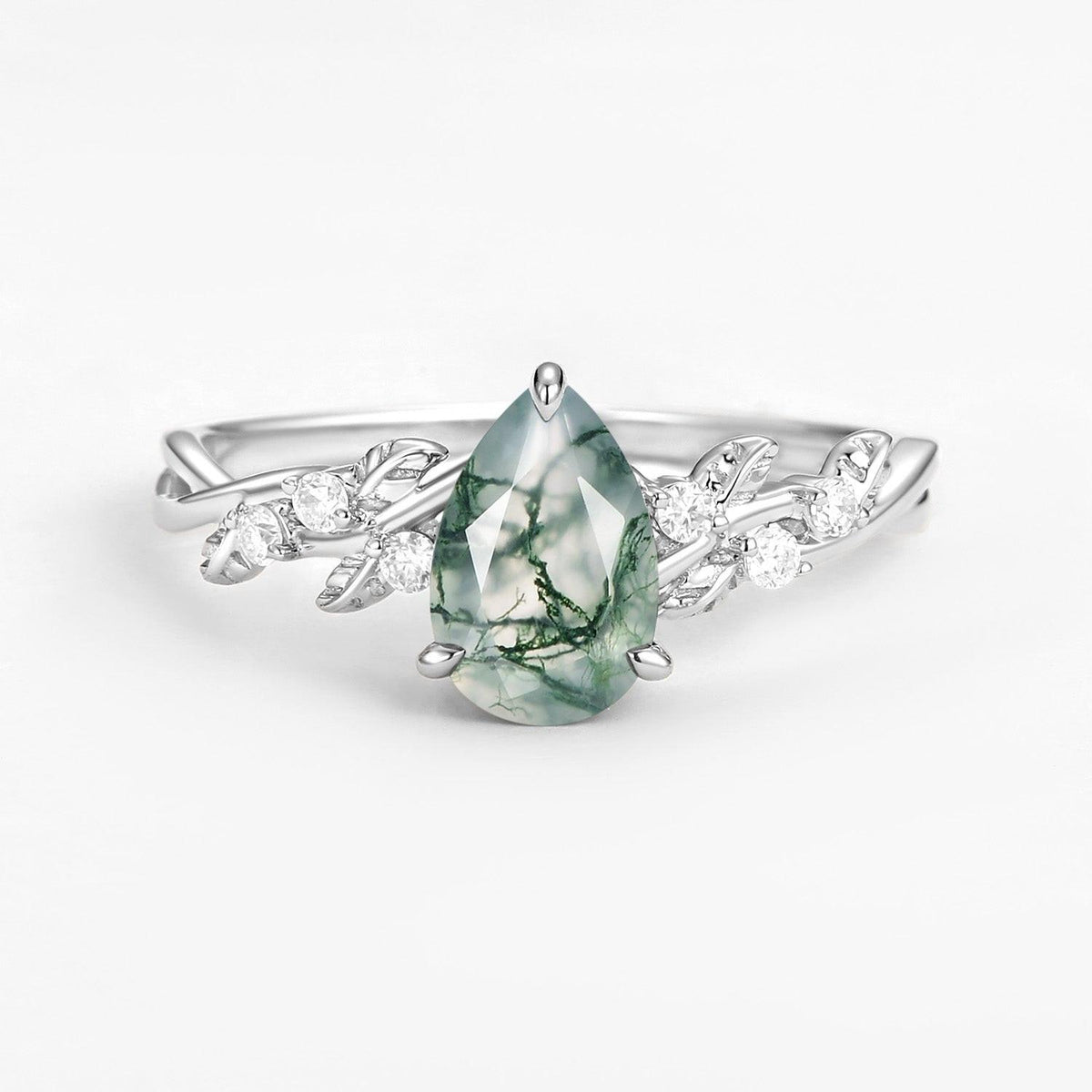 Cressida’s Eternal | Pear Cut Infinity Moss Agate Ring.