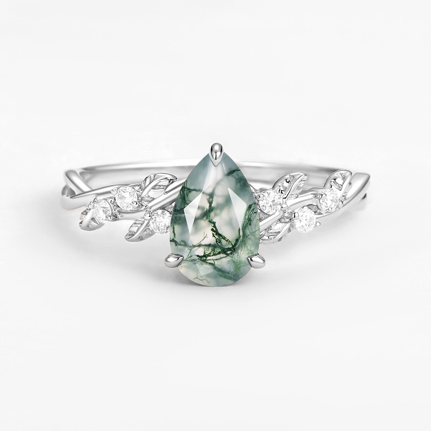 Nature Inspired Pear Cut Infinity Moss Agate Ring
