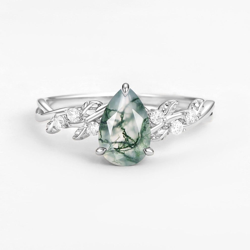 Cressida’s Eternal | Pear Cut Infinity Moss Agate Ring.