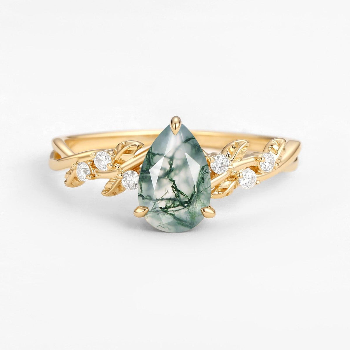 Cressida’s Eternal | Pear Cut Infinity Moss Agate Ring.