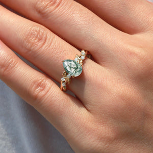 Nature Inspired Pear Cut Infinity Moss Agate Ring