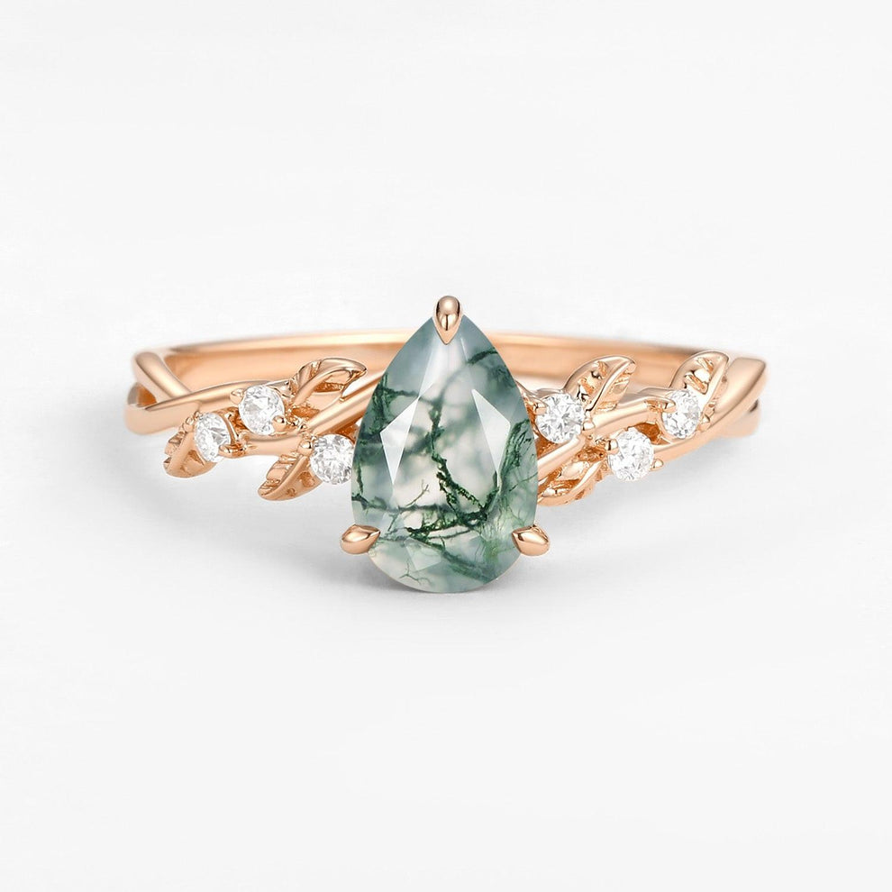 Cressida’s Eternal | Pear Cut Infinity Moss Agate Ring.