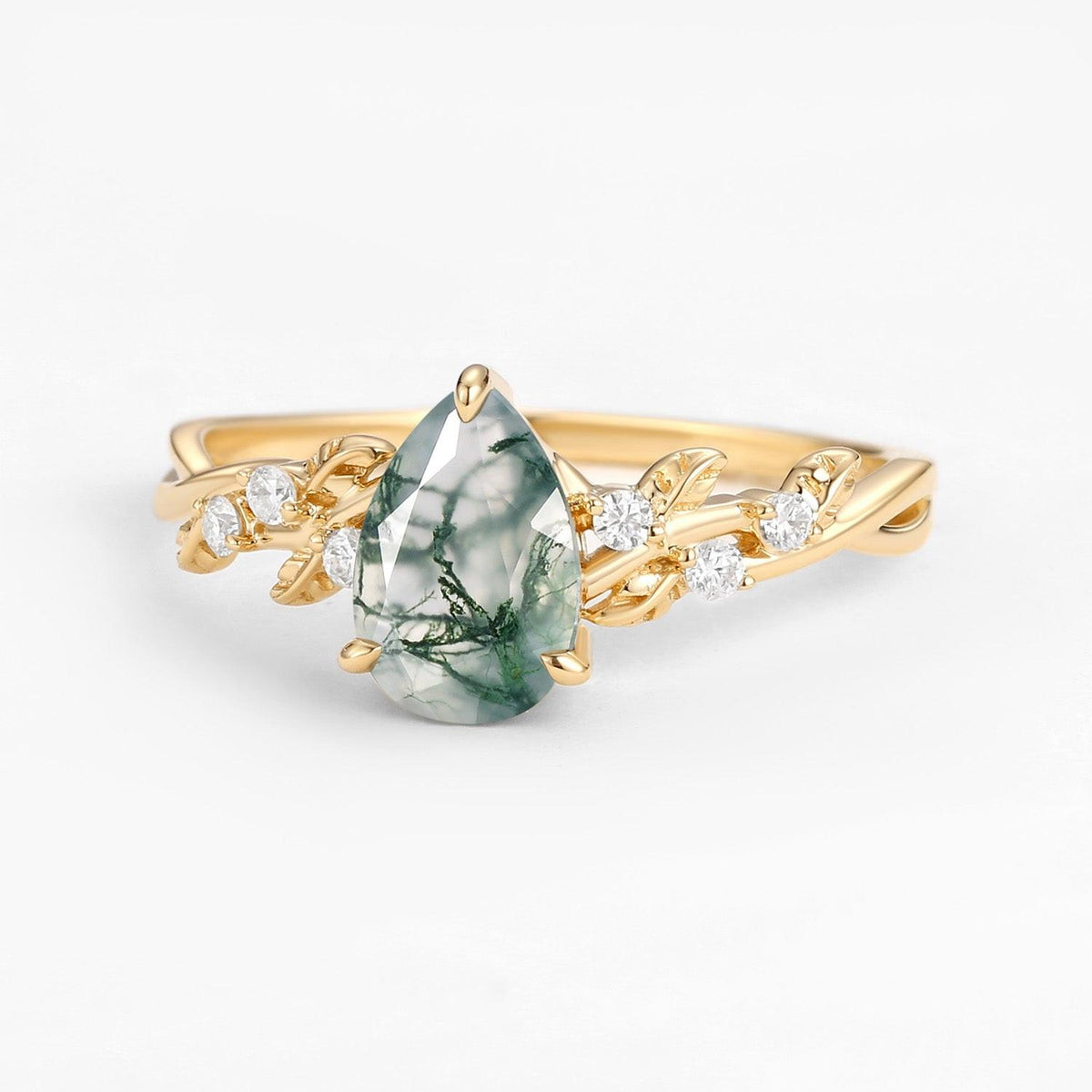 Cressida’s Eternal | Pear Cut Infinity Moss Agate Ring.