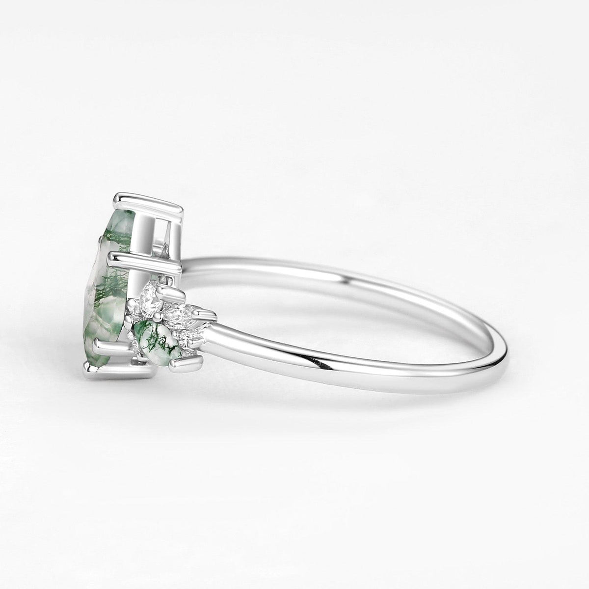 Lavinia’s Sprig | Classic Kite Cut Moss Agate Engagement Ring.