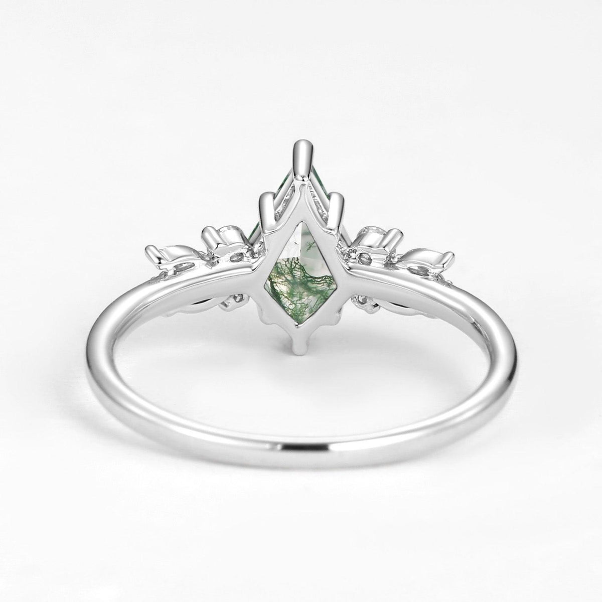 Lavinia’s Sprig | Classic Kite Cut Moss Agate Engagement Ring.
