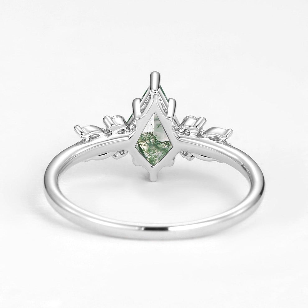 Lavinia’s Sprig | Classic Kite Cut Moss Agate Engagement Ring.