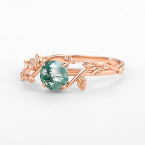 Flora’s Vine | Round Moss Agate Leaf Engagement Ring
