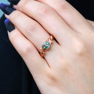 Flora’s Vine | Round Moss Agate Leaf Engagement Ring