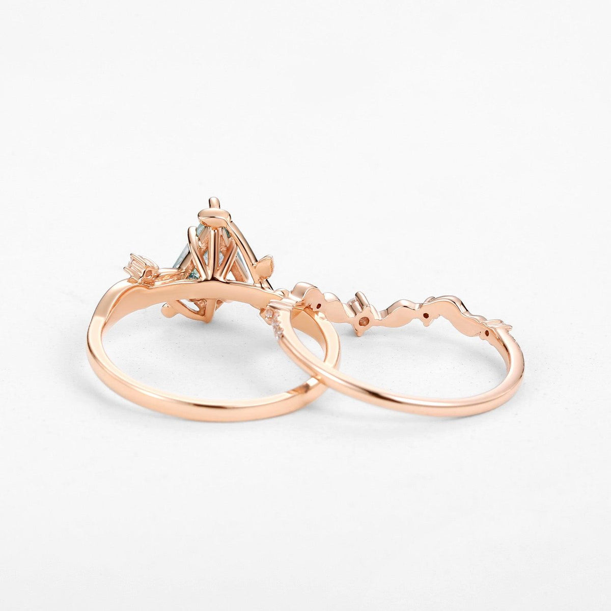 Ashley Vine Leafy Kite Cut Moss Agate Engagement Ring Sets 2pcs.