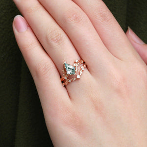 Ashley Vine Leafy Kite Cut Moss Agate Engagement Ring Sets 2pcs.