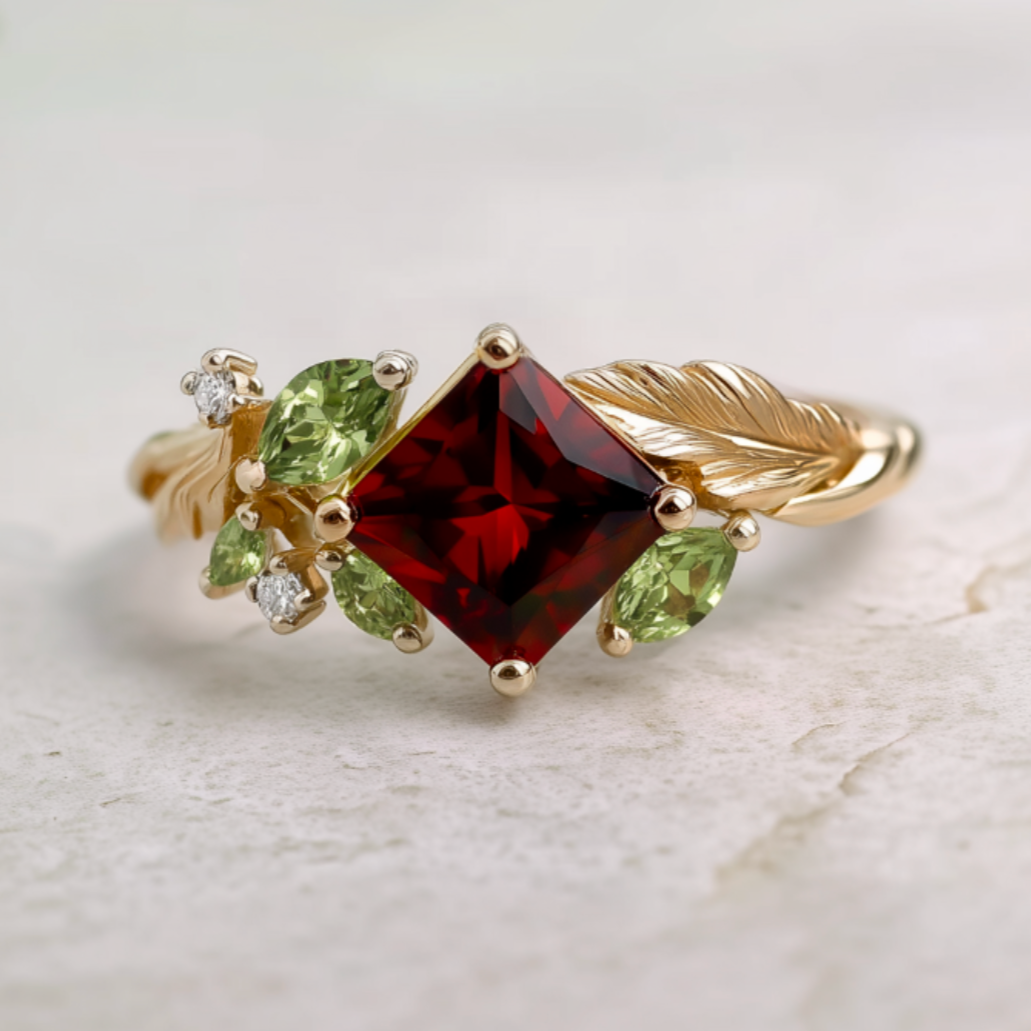 Aurelia’s Vine | Square Garnet Engagement Ring.