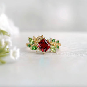 Princess cut red Garnet Ring, Garnet engagement ring, Square Garnet Ring.