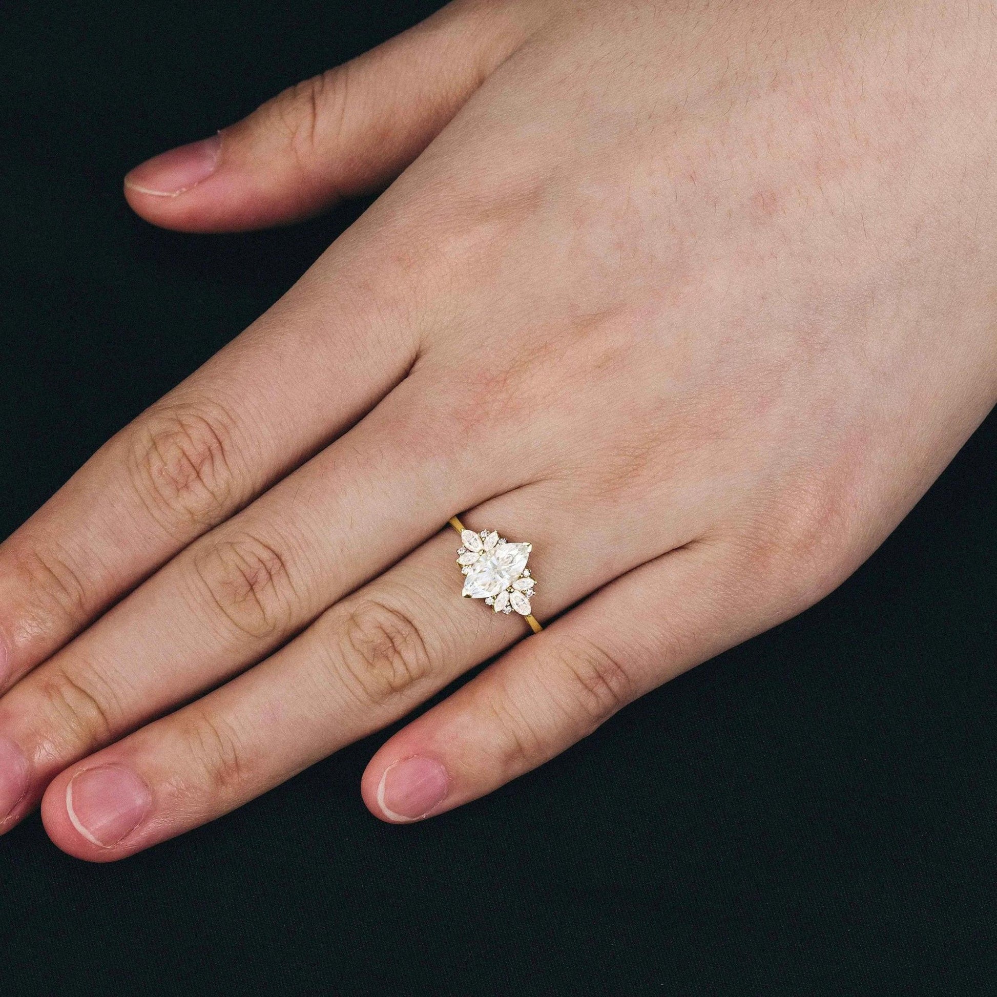 Graceful Marquise Cut Moissanite Ring-Aro - GemsMagic.