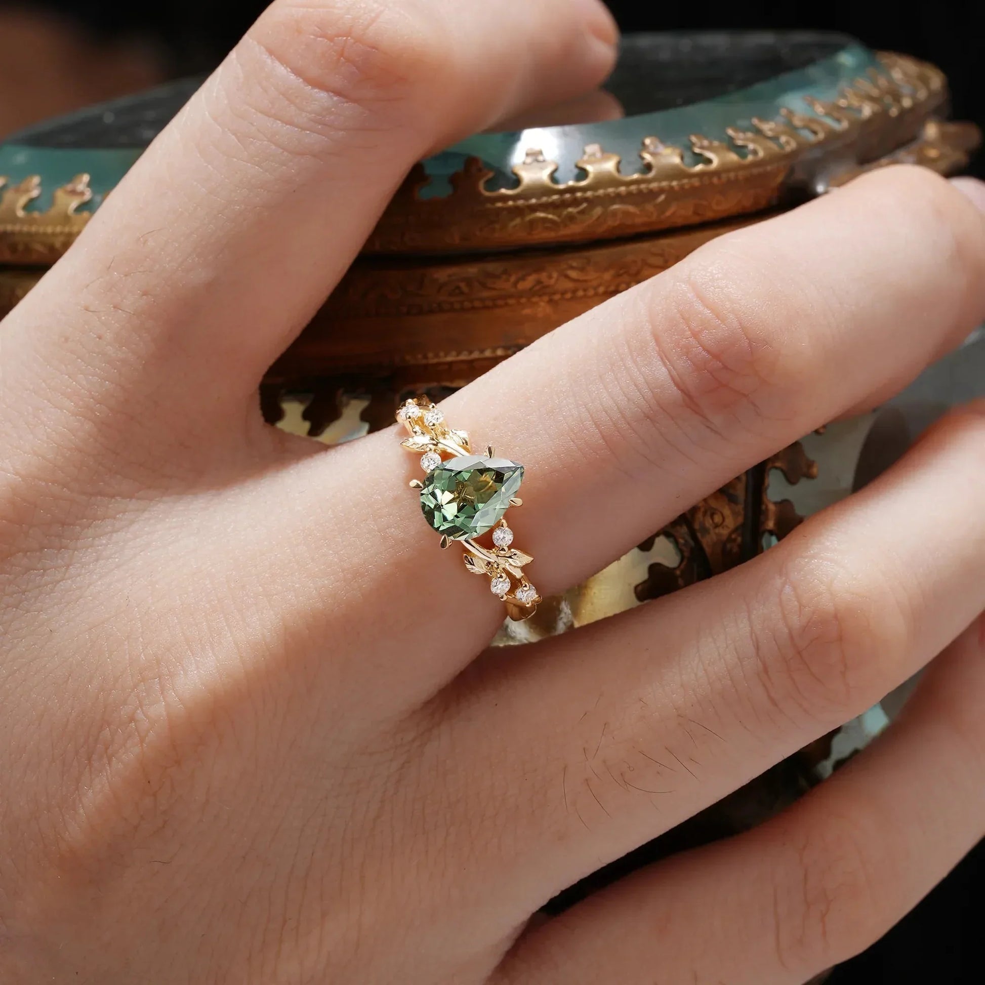 Sylvie’s Keepsake | Green Sapphire Vine Engagement Ring.