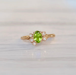 Lily of the Meadow Green Peridot Engagement ring, Peridot ring, Engagement ring.