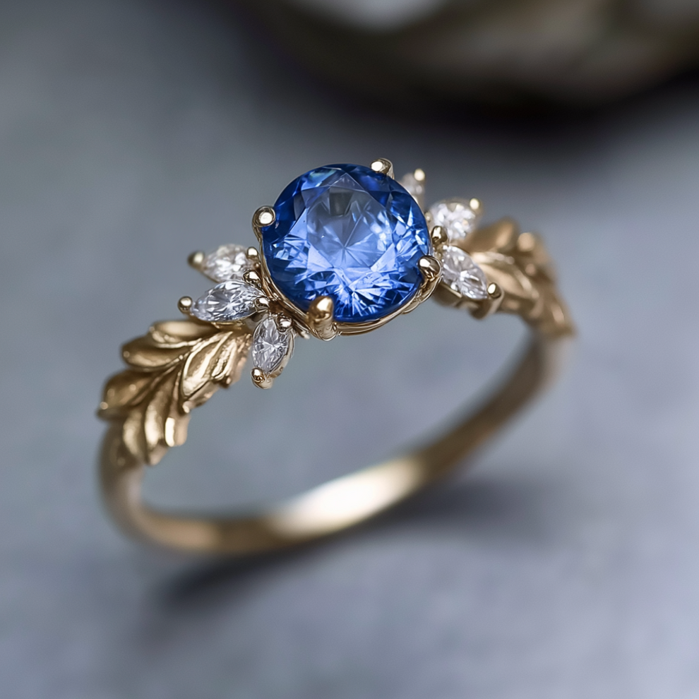 Stella‘s Folio | Blue Sapphire & Diamond Vine Engagement Ring.